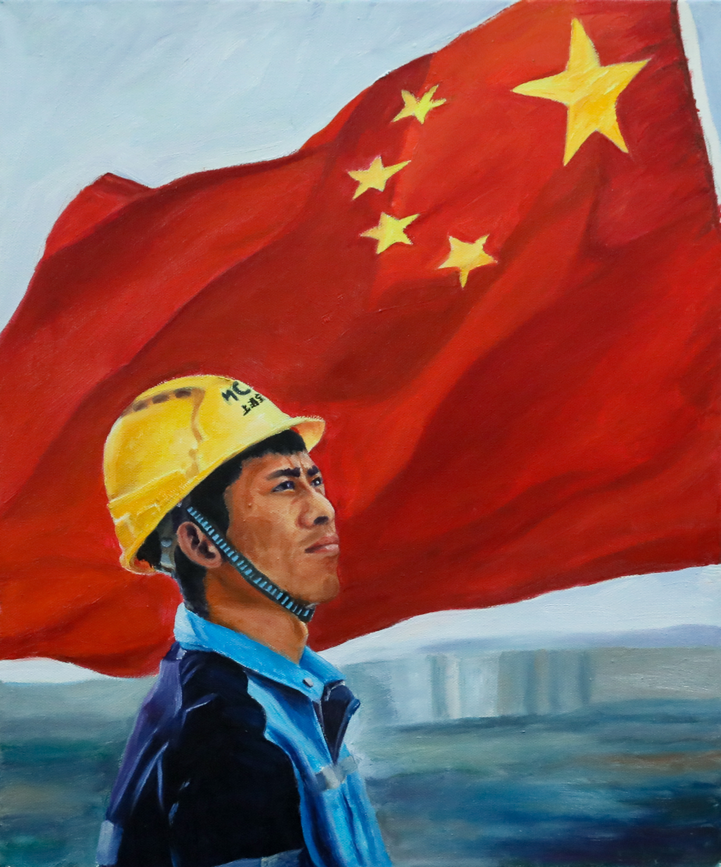油画《在红旗下》上海宝冶 陈婕