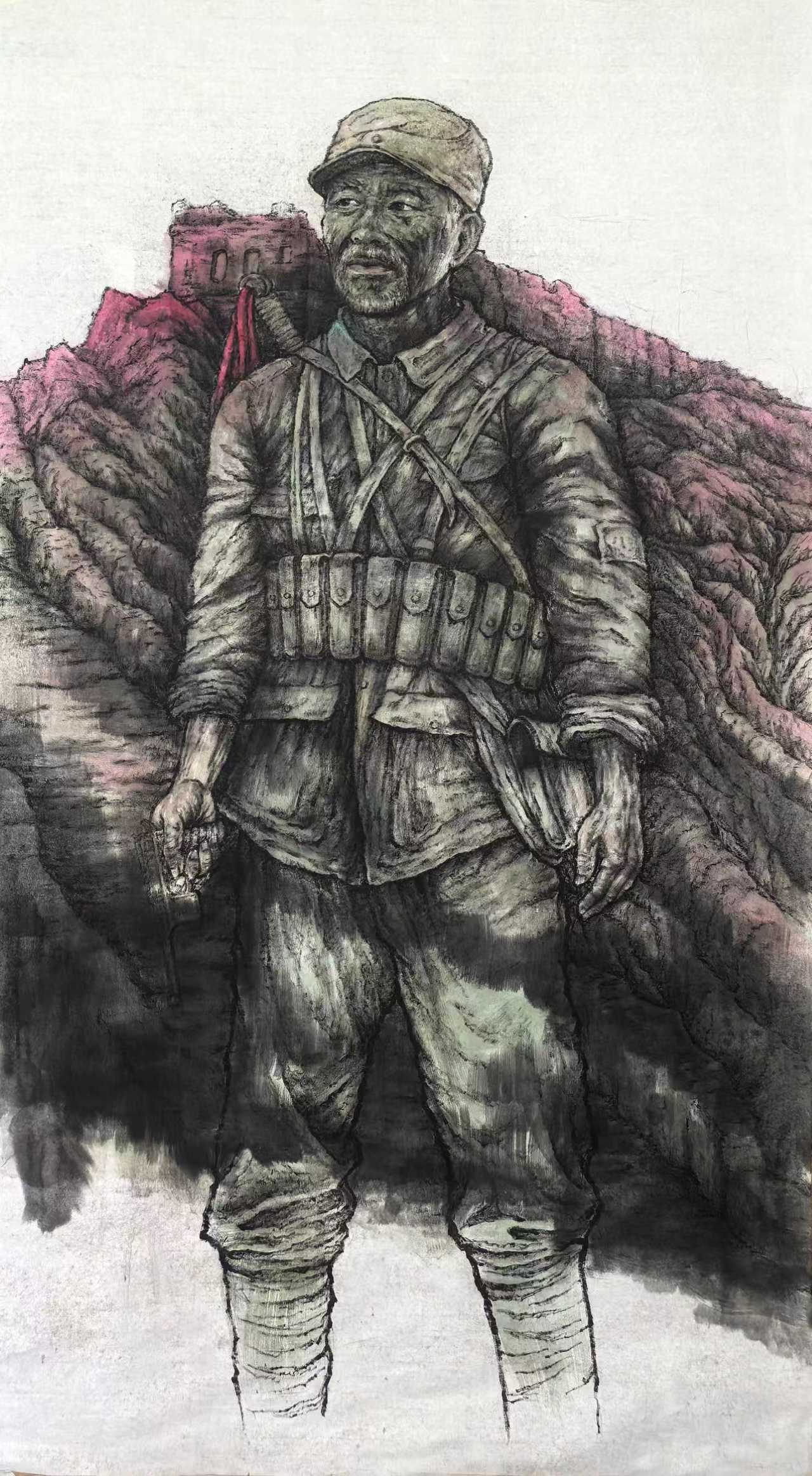 周文(涟钢) 国画 《军魂》